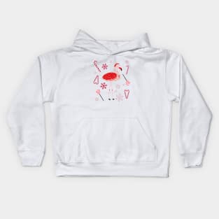 Flamingo with Christmas candy and snowflakes Kids Hoodie